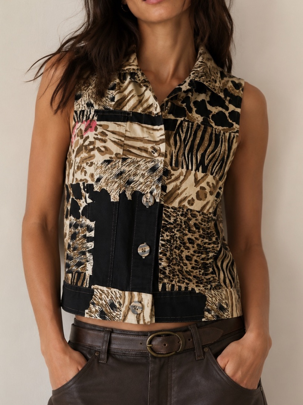 WESTBOUND 100% Cotton Animal Print Floral Vest